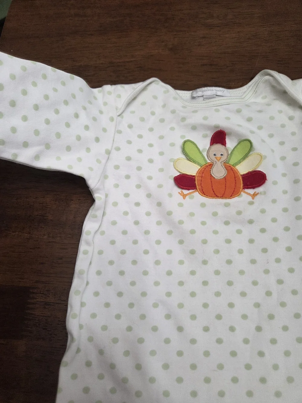 Magnolia Baby Cream Polka Dot One-Piece with Colorful Turkey Applique